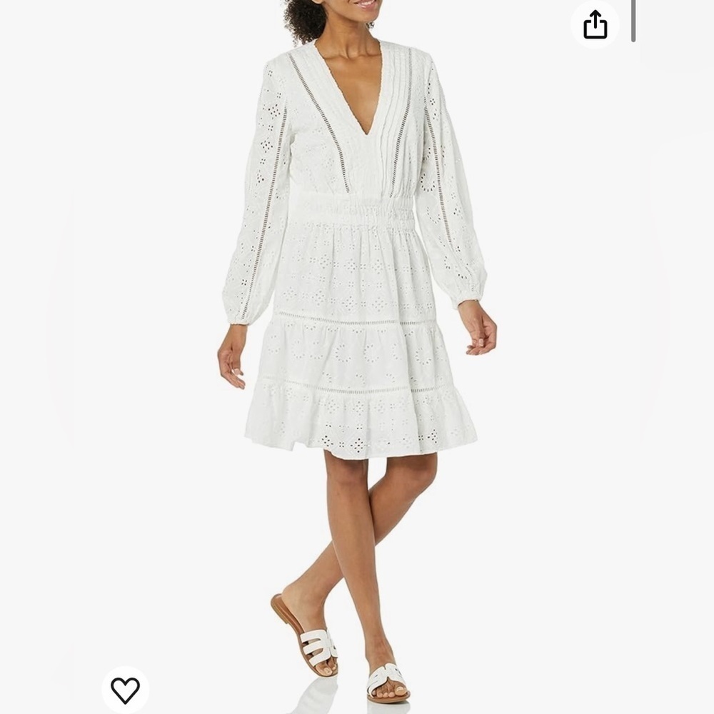 Guess Eyelet White Dress Women XL midi long sleeve modest granny core cottage